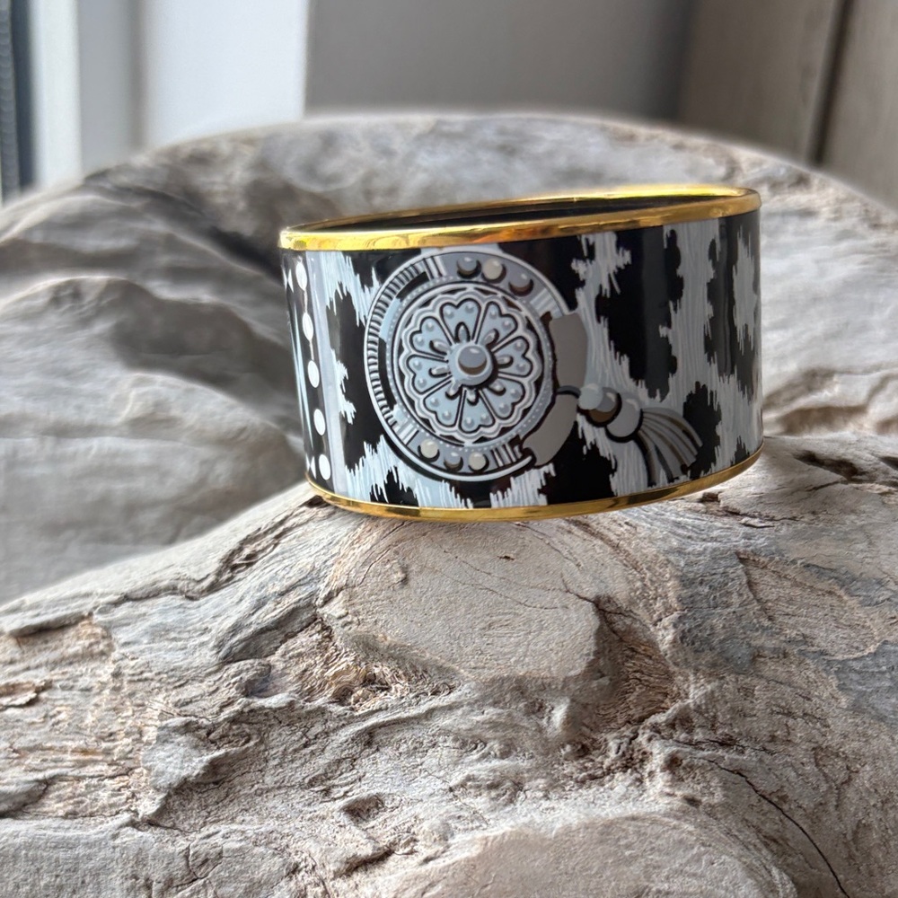 HERMES Patterned Bangle with Gold Accents